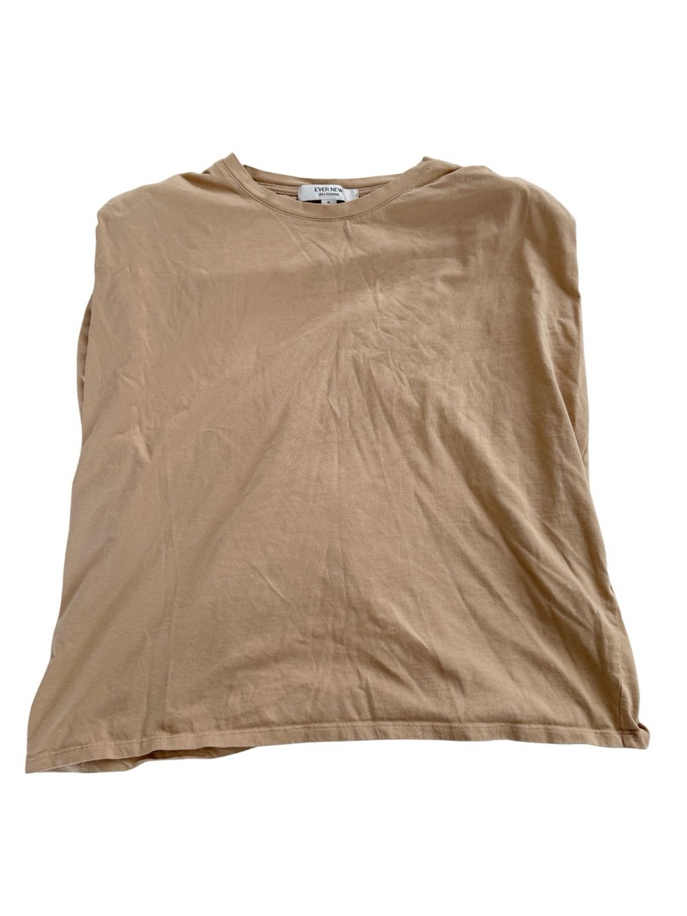 EVER NEW Minimalist Shoulder Pad Muscle T-shirt in Tan 100% Cotton